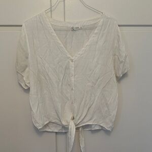 Carve Designs White Button-Down Tie-Front Blouse